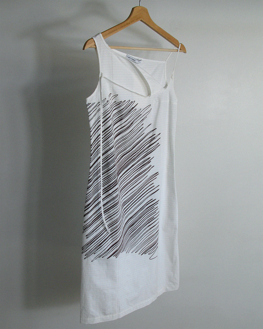 s/s2001 Hussein Chalayan scribble print loop strap dress