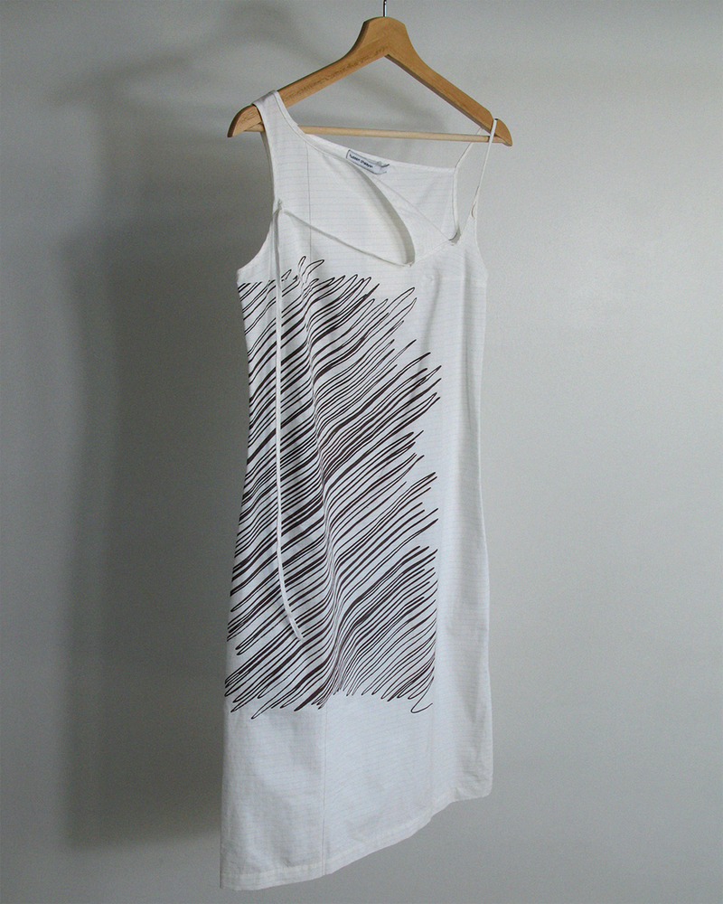 s/s2001 Hussein Chalayan scribble print loop strap dress